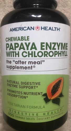 American Health Papaya Enzyme With Chlorophyll 600 chewable tablets